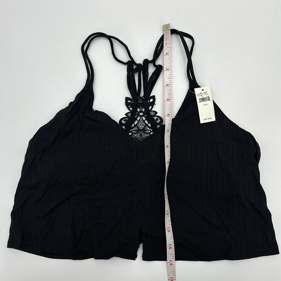 Aerie Ribbed Black Strappy Crop Top with lace detail size Medium NWT - Picture 4 of 11